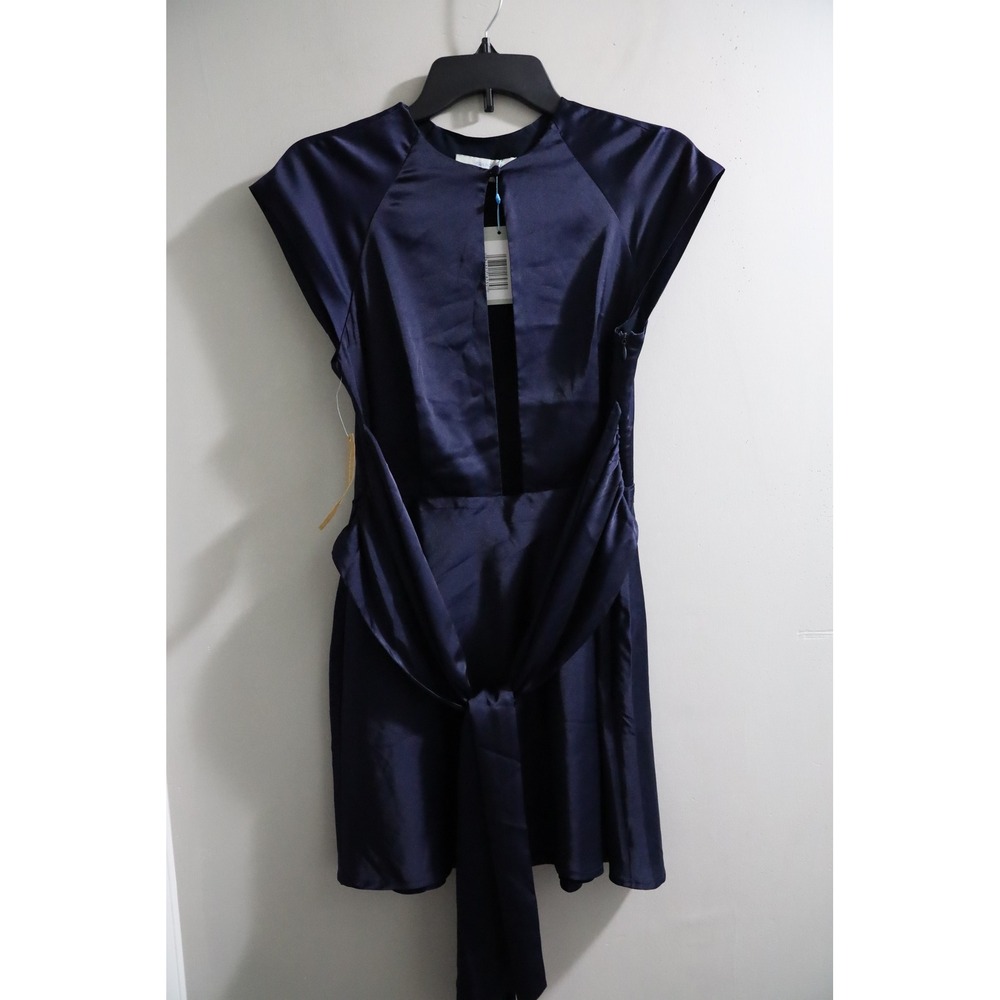 Few Moda Hamptons Dress Navy Blue Satin Keyhole Tie Waist Mini Dress Size 2